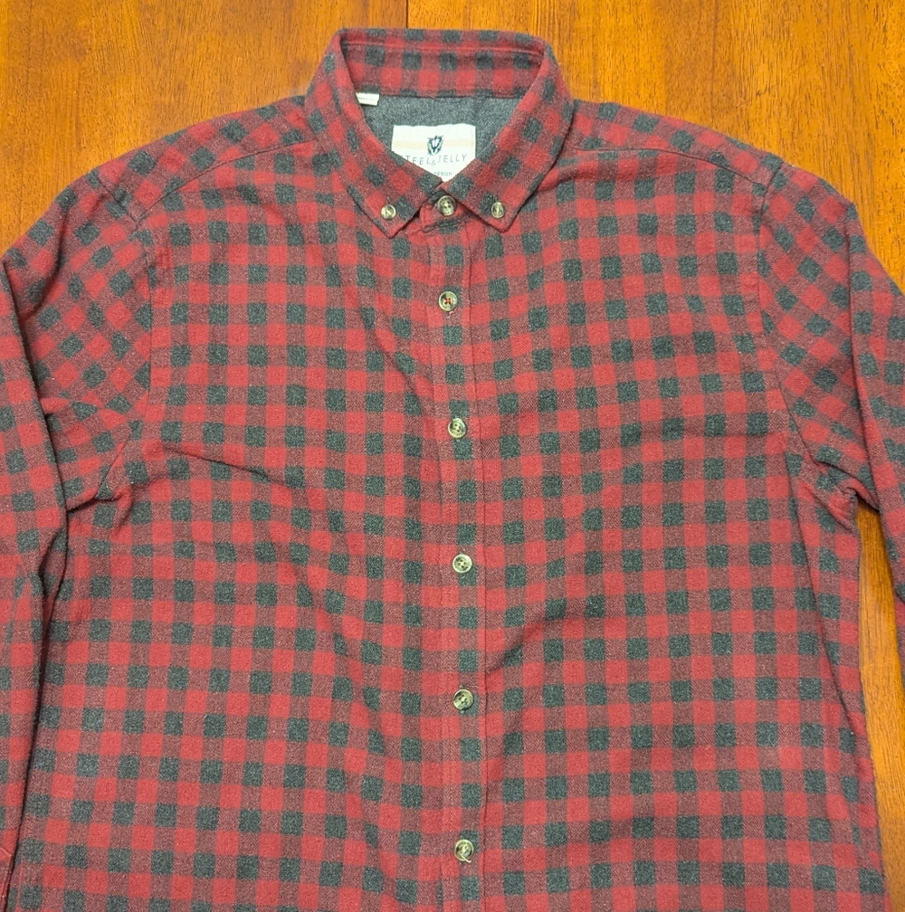 Steel & Jelly Red and Charcoal Plaid Flannel Casual Shirt